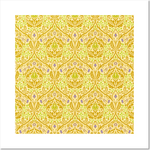 William Morris Golden Bough Colorway Yellow and Blue Wall Art by tiokvadrat